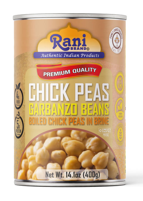 Rani Chick Peas, Garbanzo Beans (Boiled Chick Peas in Brine) Kabuli Chana 14oz (400g) Pack of 2 ~ Easy Open Can | All Natural | Vegan | Gluten Friendly | NON-GMO | Kosher | Indian Origin