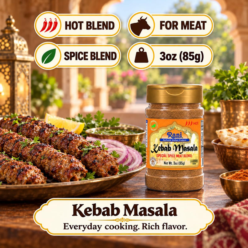 Rani Kebab Masala Indian Spice Blend for Meat Dishes 3oz (85g) PET Jar ~ All Natural, Salt-Free | Vegan | No Colors | Gluten Friendly | NON-GMO | Kosher | Indian Origin