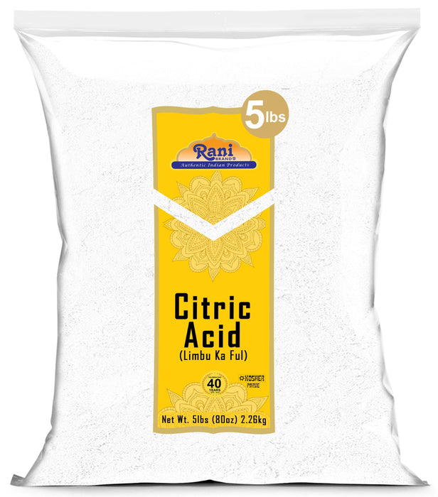 Rani Citric Acid Powder, Food Grade (Limbu Ka Ful) 80oz (5lbs) 2.27kg Bulk ~ Used for Cooking, Bath Bombs, Cleaning | Gluten Friendly | Kosher | Indian Origin