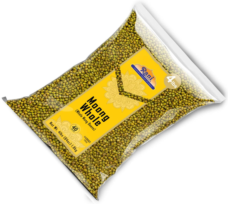 Rani Moong Whole (Ideal for cooking & sprouting, Whole Mung Beans with skin) Lentils Indian 64oz (4lbs) 1.81kg Bulk ~ All Natural | Gluten Friendly | Non-GMO | Kosher | Vegan | Indian Origin