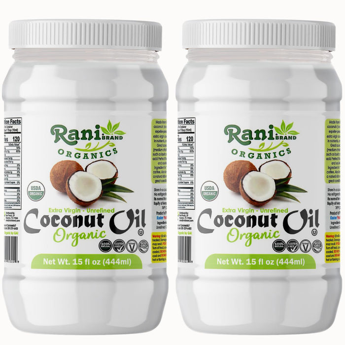 Rani Organic Extra Virgin Coconut Oil, Unrefined 15 fl oz (444ml) Pack of 2, Cold Pressed, NON-GMO | Gluten Free | Kosher | Vegan | 100% Natural | USDA Certified Organic
