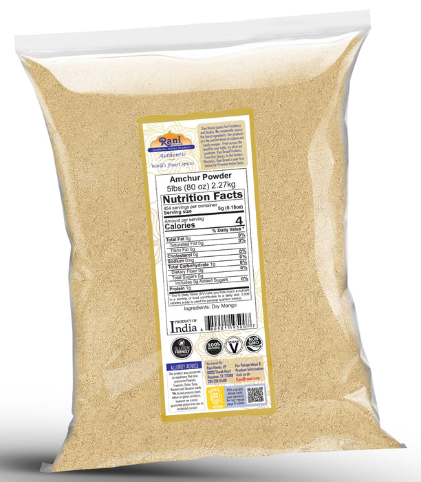 Rani Amchur (Mango) Ground Powder Spice 80oz (5lbs) 2.27kg Bulk ~ All Natural | Gluten Friendly | Vegan | NON-GMO | Kosher | No Salt or Fillers | Indian Origin