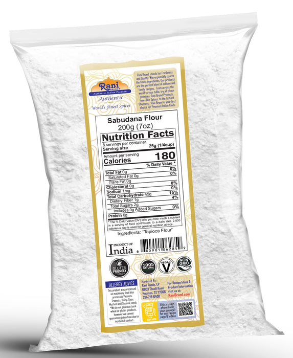 Rani Sabudana Flour (Tapioca/Sago Flour) 7oz (200g) ~ All Natural | Vegan | Gluten Friendly | NON-GMO | Kosher | Indian Origin