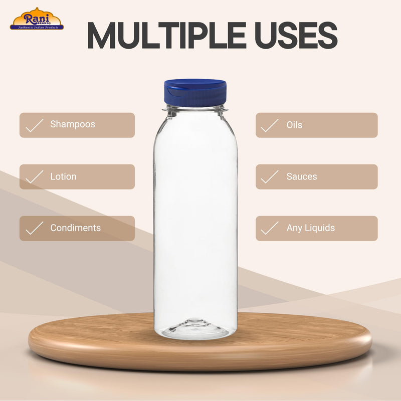 Rani Clear Plastic Bottles | 8oz PET Bottle with Flip-top Caps | BPA - FREE | Home & Commercial Use, Containers for Sauces, Condiments, Shampoo, Lotion, Sanitizer| Made in USA - Pack of 100