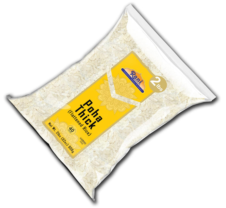 Rani Poha (Powa) Thick Medium-Cut (Flattened Rice) 32oz (2lbs) 908g ~ All Natural, Salt-Free | Vegan | Kosher | No Colors | Gluten Friendly | Indian Origin