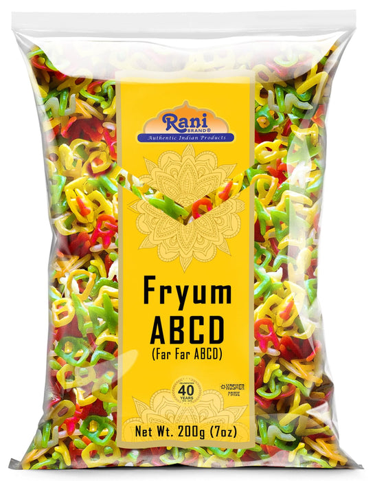 Rani Far Far / Fryums (Wheat & Tapioca Pellet) ABCD Shape 7oz (200g) ~ Vegan, Kosher, Uncooked, Used to Make Papad, Bhungra / Chip Snack