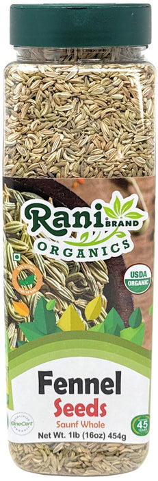 Rani Organic Fennel Seeds (Saunf Sabut) Whole Spice 16oz (1lb) 454g PET Jar ~ All Natural | Vegan | Gluten Friendly | NON-GMO | Kosher | Indian Origin | USDA Certified Organic