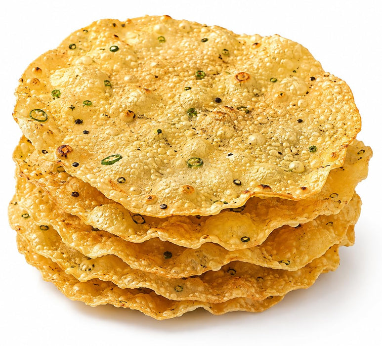 Rani Pappadums (Indian Lentil Wafer Snack) Green Chilli Papad 7oz (200g) Approximately 15pc, 7 inches, Pack of 12 ~ All Natural | Gluten Friendly | NON-GMO | Vegan | Indian Origin