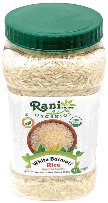 Rani Organic Platinum White Basmati Rice Extra Long Aged 56oz (3.5lbs) 1.59kg PET Jar ~ All Natural | Gluten Friendly | Vegan | Indian Origin | Kosher | Export Quality | USDA Certified Organic