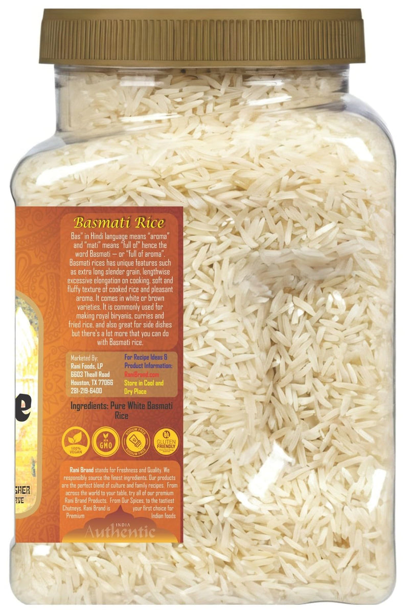 Rani Platinum White Basmati Rice Extra Long Aged, 48oz (3lbs) 1.36kg PET Jar ~ All Natural | Vegan | Kosher | Gluten Friendly | Indian Origin