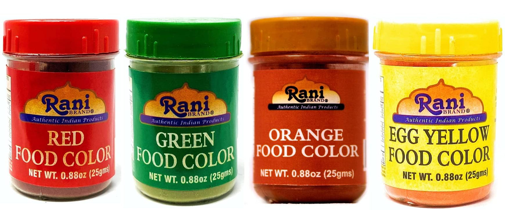 Rani Red, Orange, Green & Yellow (4pk) Food Color Indian 4x25gm (0.88oz) ~ Vegan