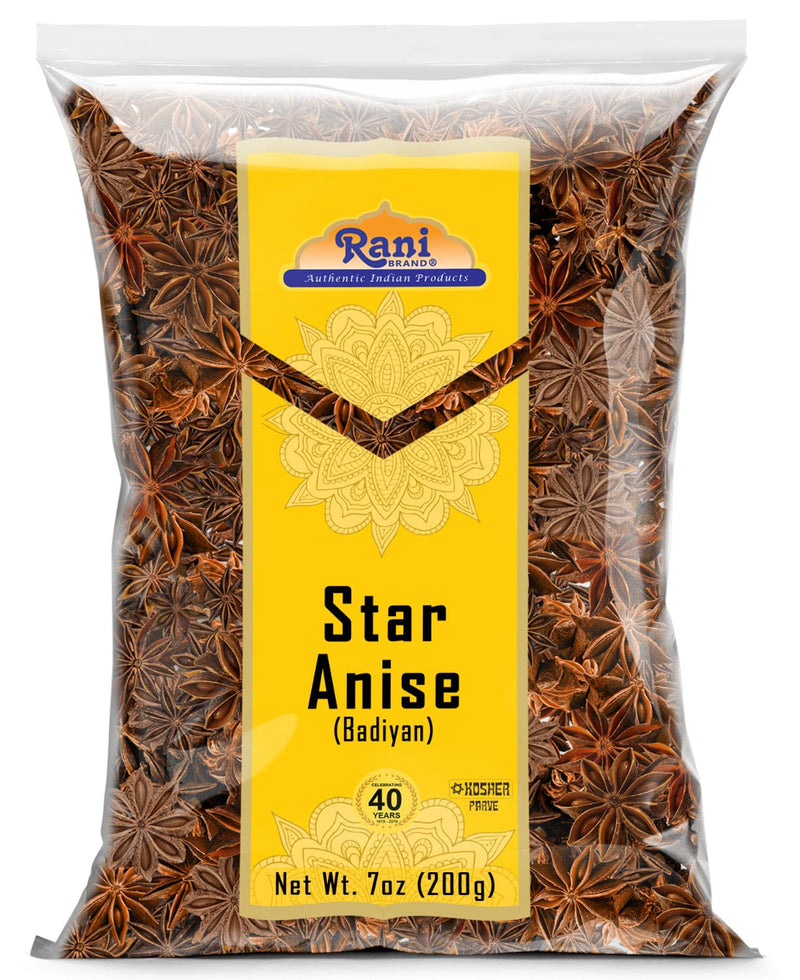 Rani Star Anise Seeds, Whole Pods (Badian Khatai) Spice 7oz (200g) ~ All Natural | Gluten Friendly | Kosher | Vegan | Whole Chinese Anise Star Sun Dried Spice, Anis Estrella / Illicium Verum, Widely Used for Baking, Drinks, Cooking, and Tea