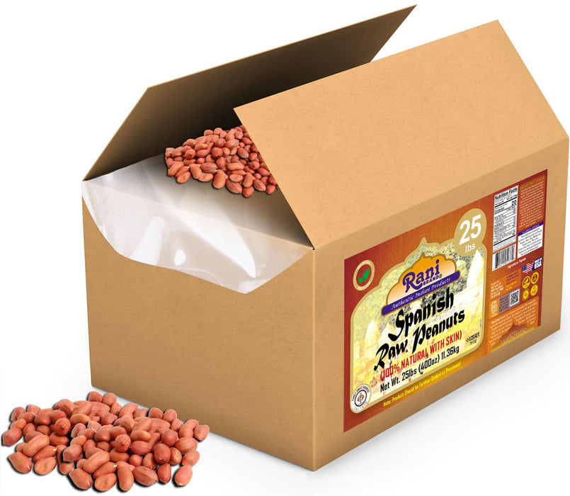 Rani Raw Spanish Peanuts 100% Natural with Skin (uncooked, unsalted) 25lbs (400oz) 11.36kg Bulk Box ~ Vegan | Gluten Friendly | Fresh Product of USA | Kosher | Red-brown Skin