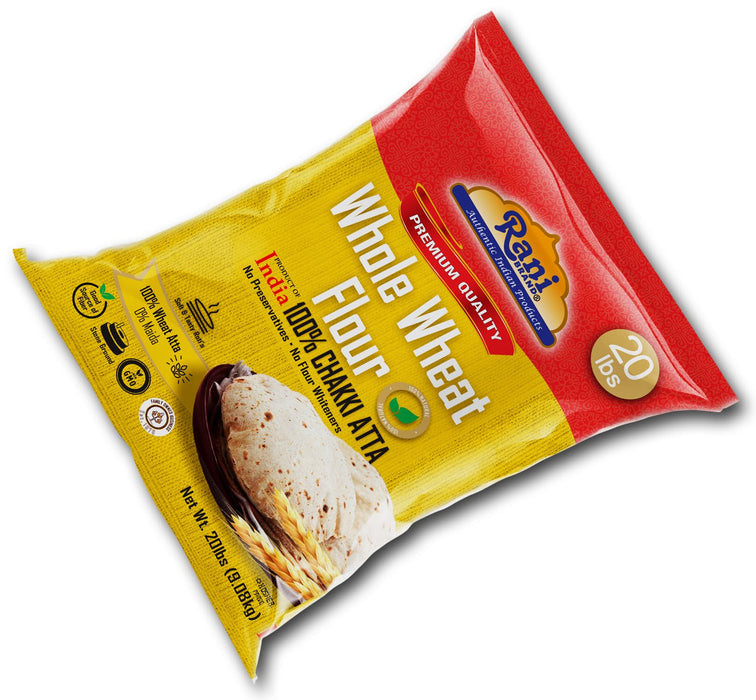 Rani Chapati Flour (100% Pure Whole Wheat Chakki Atta), For Making Roti & Indian Breads 320oz (20lbs) 9.08kg Bulk ~ Stone Ground, All Natural | Vegan | No Salt or Colors | NON-GMO | Indian Origin