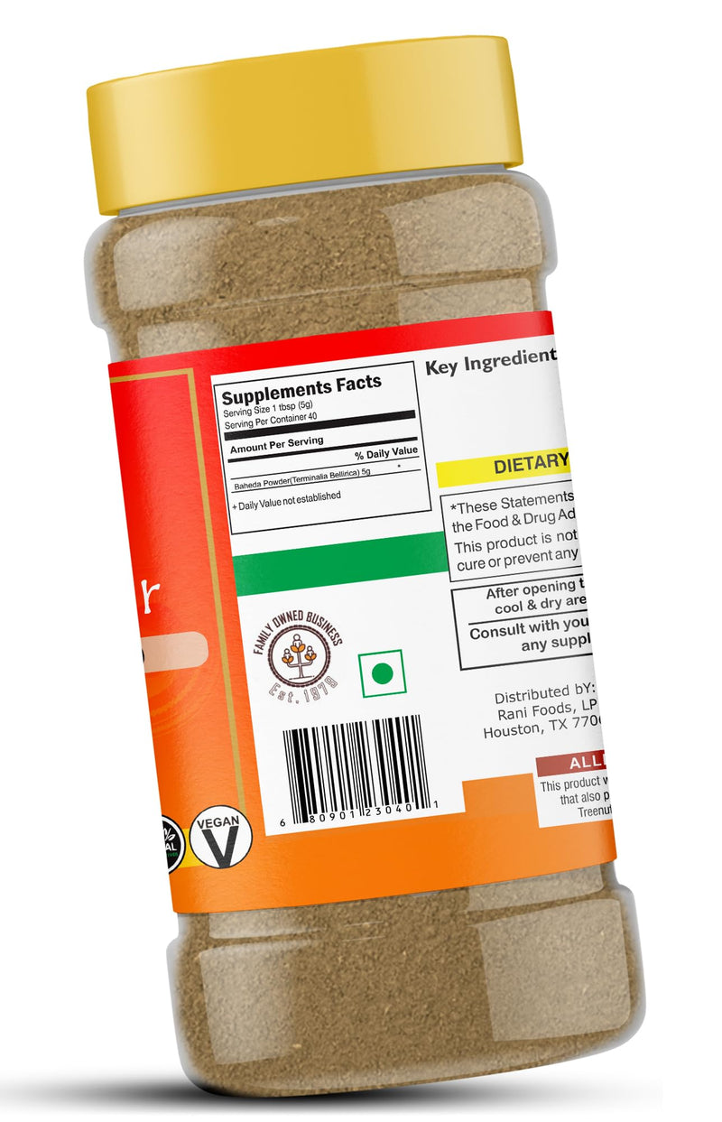 Rani Baheda Powder (Terminalia Bellirica Powder) 7oz (200g) ~ All Natural | No Color | Gluten Friendly | Vegan | Non-GMO | Kosher | No Salt or fillers | Indian Origin