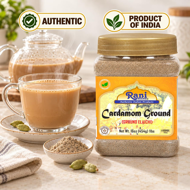 Rani Cardamom (Elachi) Ground, Powder Indian Spice 16oz (1lb) 454g PET Jar ~ All Natural | No Color Added | Gluten Friendly | Vegan | NON-GMO | Kosher | No Salt or Fillers