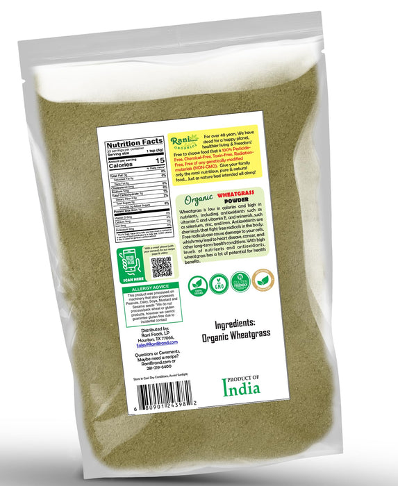 Rani Organic Wheatgrass Powder (Triticum Aestivum) 7oz (200g) ~ All Natural | No Color | Gluten Friendly | Vegan | Non-GMO | Kosher | No Salt or fillers | Indian Origin | USDA Organic Certified