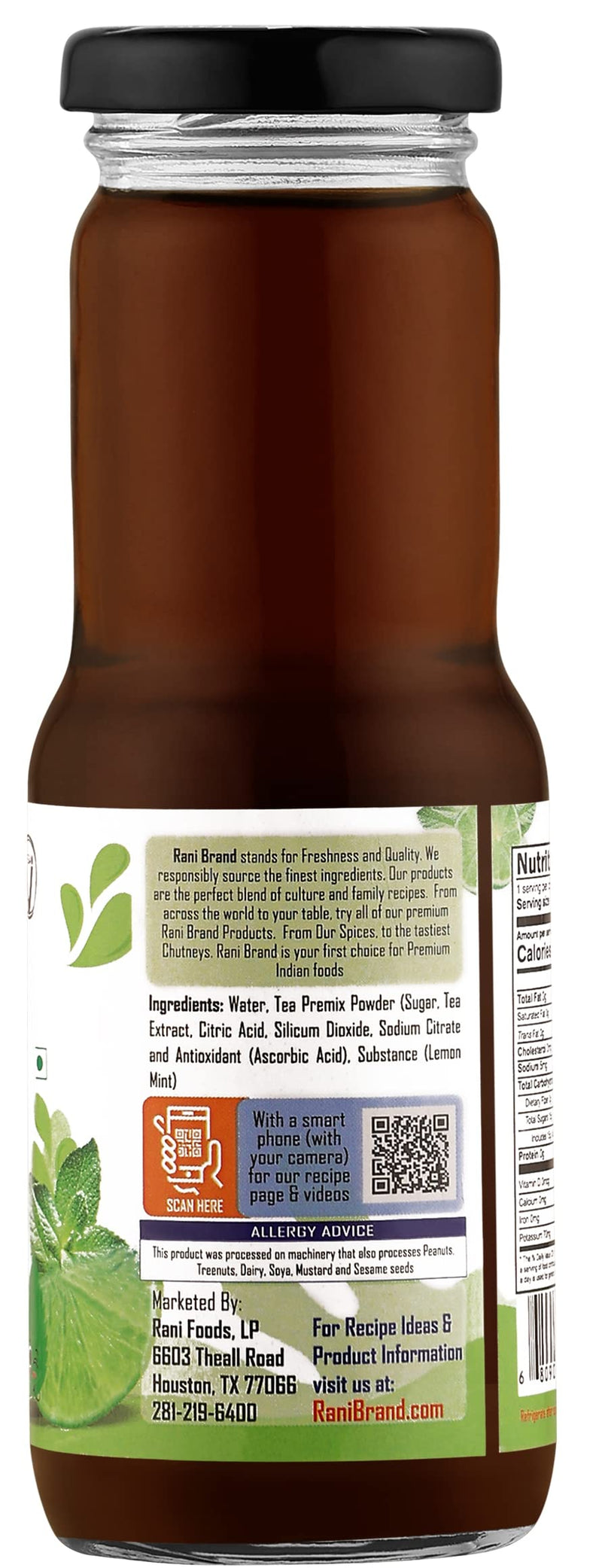 Rani Lemon Mint Tea 6.7 fl oz (200 ml) Glass Bottle, Pack of 2 ~ Indian Fruit Beverage | Vegan | Gluten Free | NON-GMO | Indian Origin