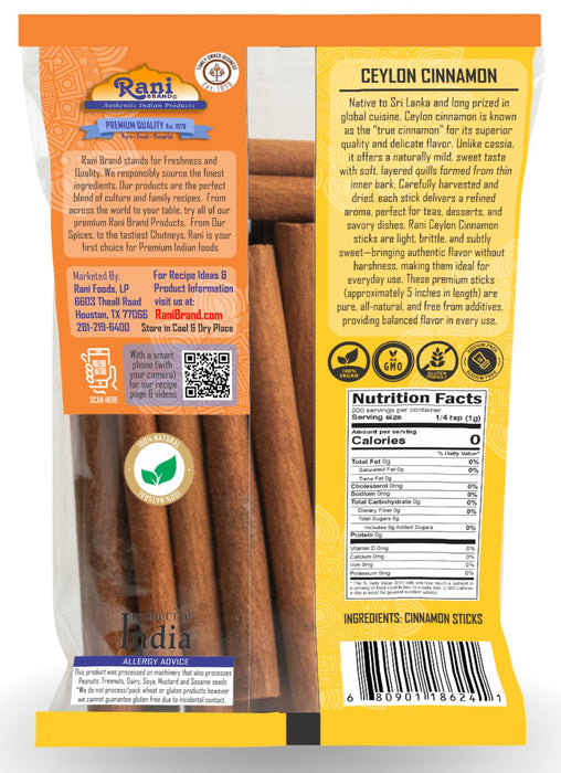 Rani Ceylon Cinnamon Sticks 7oz (200g) ~ 20-24 Sticks 5 Inches in Length, True Ceylon Cinnamon (Not Cassia) ~ All Natural | Vegan | No Colors | Gluten Friendly | NON-GMO | Indian Origin