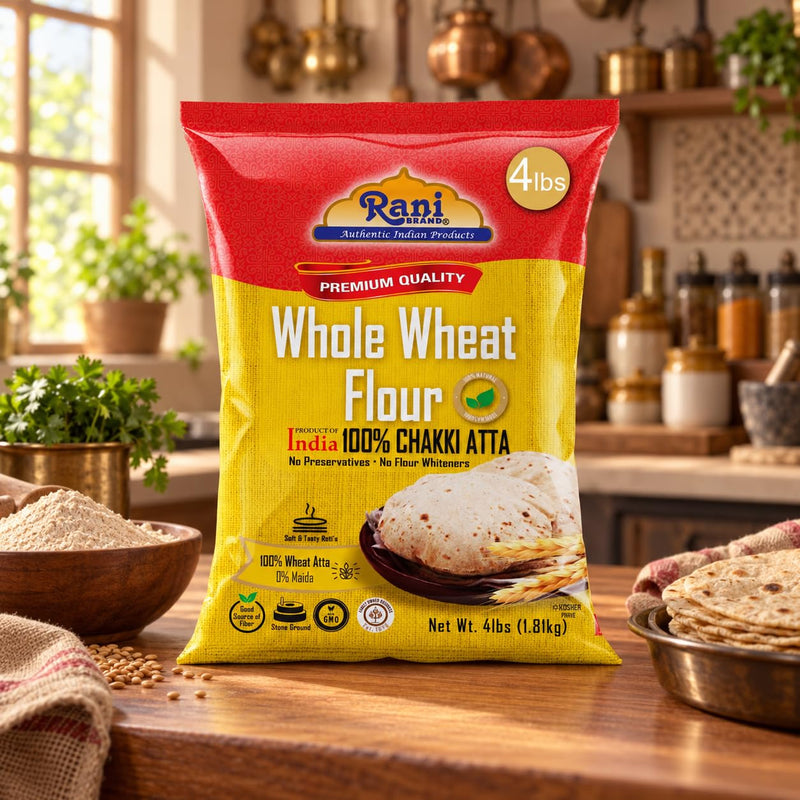 Rani Chapati Flour (100% Pure Whole Wheat Chakki Atta), For Making Roti & Indian Breads 64oz (4lbs) 1.81kg Bulk ~ All Natural | Vegan | No Salt or Colors | NON-GMO | Kosher | Indian Origin
