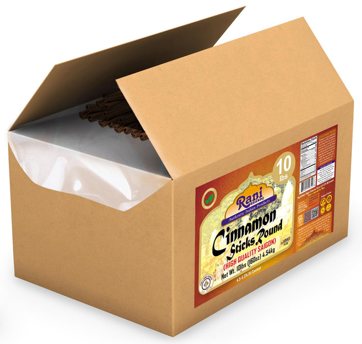 Rani Cinnamon Sticks 160oz (10lbs) 4.54kg Bulk Box - 875-1000 Sticks - Strong Aroma, Perfect for Baking, Cooking & Beverages | 3+ Inches Length - Cassia Saigon Cinnamon from Vietnam | Kosher