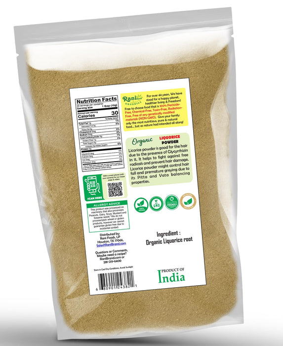 Rani Organic Liquorice Powder (Mulethi Powder) 7oz (200g) ~ All Natural | No Color | Gluten Friendly | Vegan | Non-GMO | Kosher | No Salt or fillers | Indian Origin | USDA Organic Certified