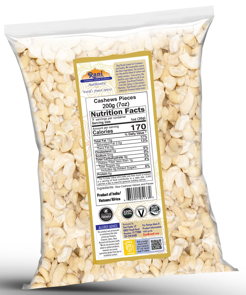Rani Raw Cashews Halves and Pieces (uncooked, unsalted) 7oz (200g) ~ All Natural, No Preservatives | Vegan | NON-GMO | Kosher | Gluten Friendly