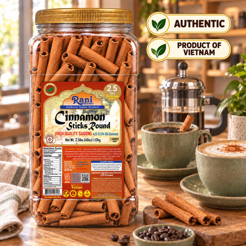 Rani Cinnamon Sticks 40oz (2.5lbs) 1.13kg Bulk PET Jar - 220 -250 Sticks - Strong Aroma, Perfect for Baking, Cooking & Beverages | 3+ Inches Length - Cassia Saigon Cinnamon from Vietnam | Kosher