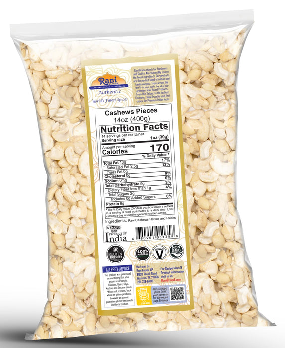 Rani Raw Cashews Halves and Pieces (uncooked, unsalted) 14oz (400g) ~ All Natural, No Preservatives | Vegan | NON-GMO | Kosher | Gluten Friendly