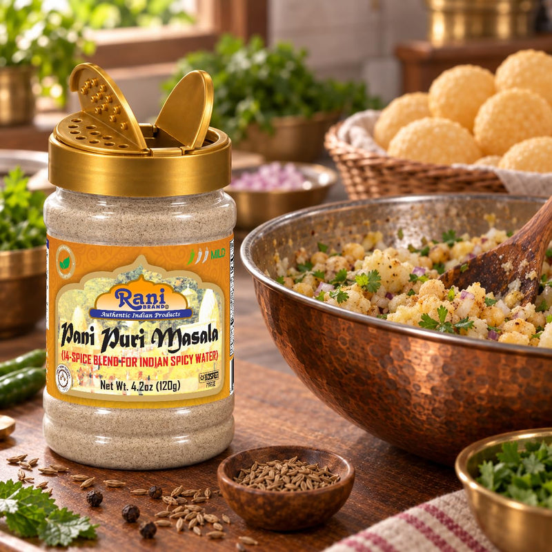 Rani Pani Puri Masala (14-Spice Blend for Indian Spicy Water) 4.2oz (120g) PET Jar ~ All Natural | Vegan | No Colors | Gluten Friendly | NON-GMO | Kosher | Indian Origin, gol gappa