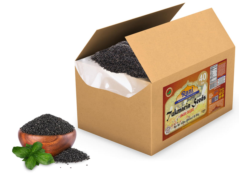 Rani Tukmaria (Holy Basil Seeds) 640oz (40lbs) 18.14kg Used for Falooda / Sabja Dessert, Spice & Ayurveda Herbal ~ All Natural | Gluten Friendly | NON-GMO | Kosher | Vegan | Indian Origin
