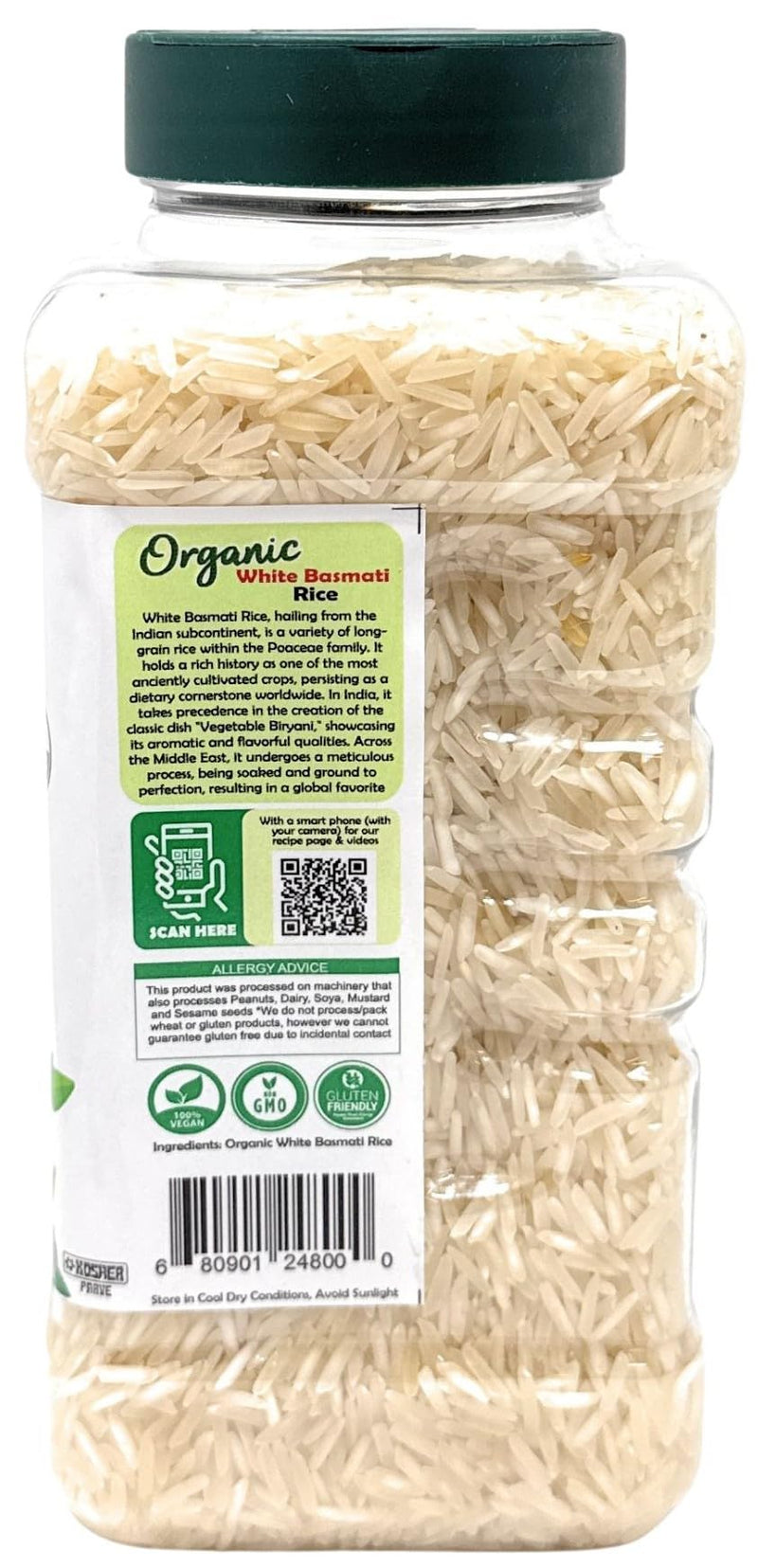 Rani Organic Platinum White Basmati Rice Extra Long Aged 28oz (1.75lbs) 800g PET Jar ~ All Natural | Gluten Friendly | Vegan | Indian Origin | Kosher | Export Quality | USDA Certified Organic