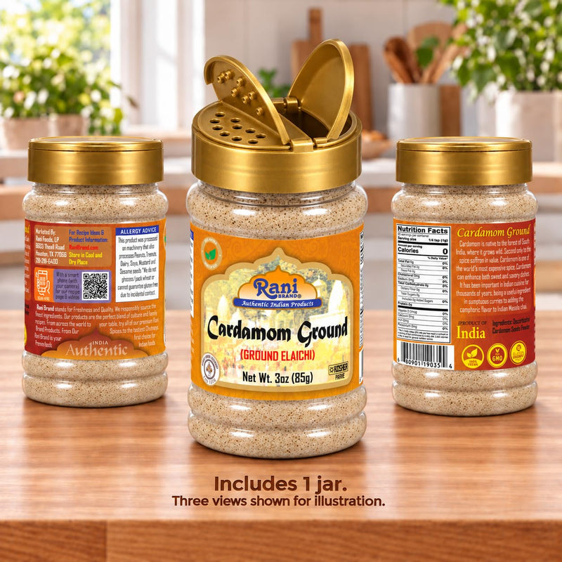 Rani Cardamom (Elachi) Powder 3oz (85g) PET Jar ~ All Natural | No Color added | Gluten Friendly | Vegan | NON-GMO