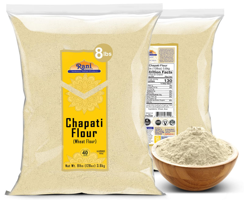Rani Chapati Flour (100% Pure Whole Wheat Atta), For Making Roti & Indian Breads 128oz (8lbs) 3.63kg Bulk ~ All Natural | Vegan | No Salt or Colors | NON-GMO | Kosher | Indian Origin