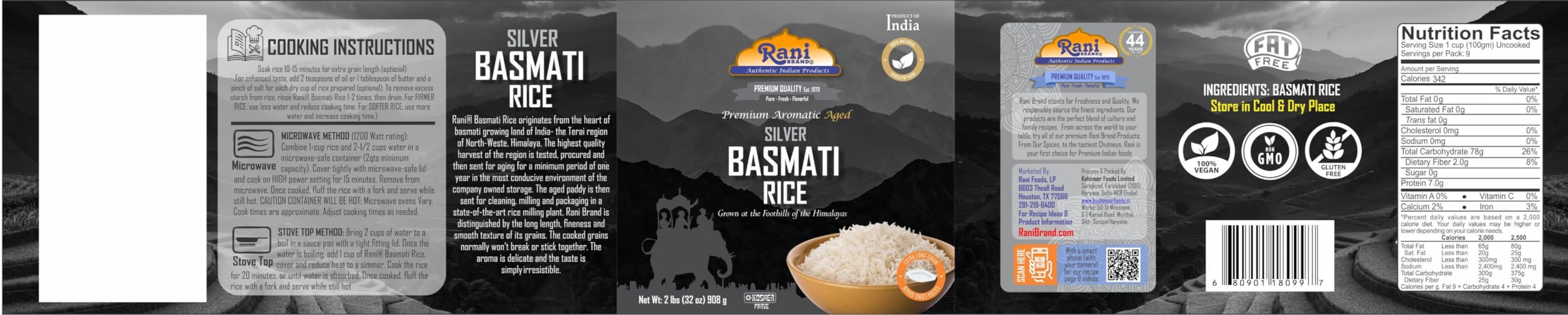 Rani Silver White Basmati Rice Extra Long Aged 32oz (2lbs) 908g PET Jar ~ All Natural | Gluten Friendly | Vegan | Indian Origin | Kosher | Export Quality