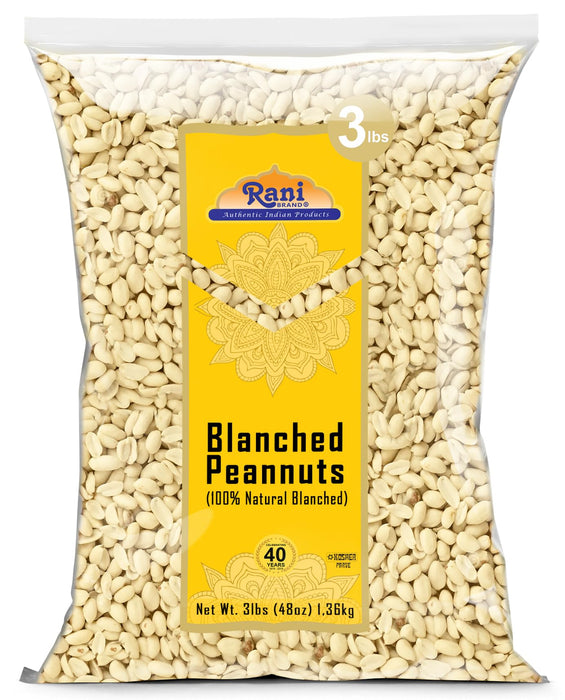 Rani Peanuts Skinless (Blanched, Uncooked) 48oz (3lbs) 1.36kg Bulk ~ All Natural | Vegan | Gluten Friendly | Fresh Product of USA ~ Spanish Grade Groundnuts