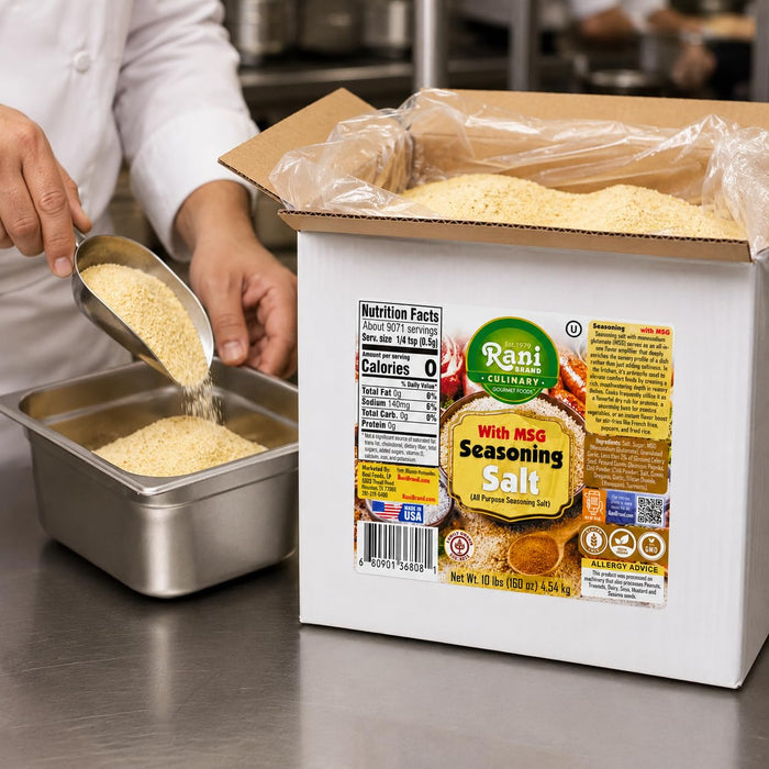 Rani Seasoning Salt with MSG (All Purpose Seasoning Salt) 160oz (10lbs) 4.54kg Bulk Box ~ Gluten Free | NON-GMO | Kosher | Vegan | Sodium Free | Product of USA