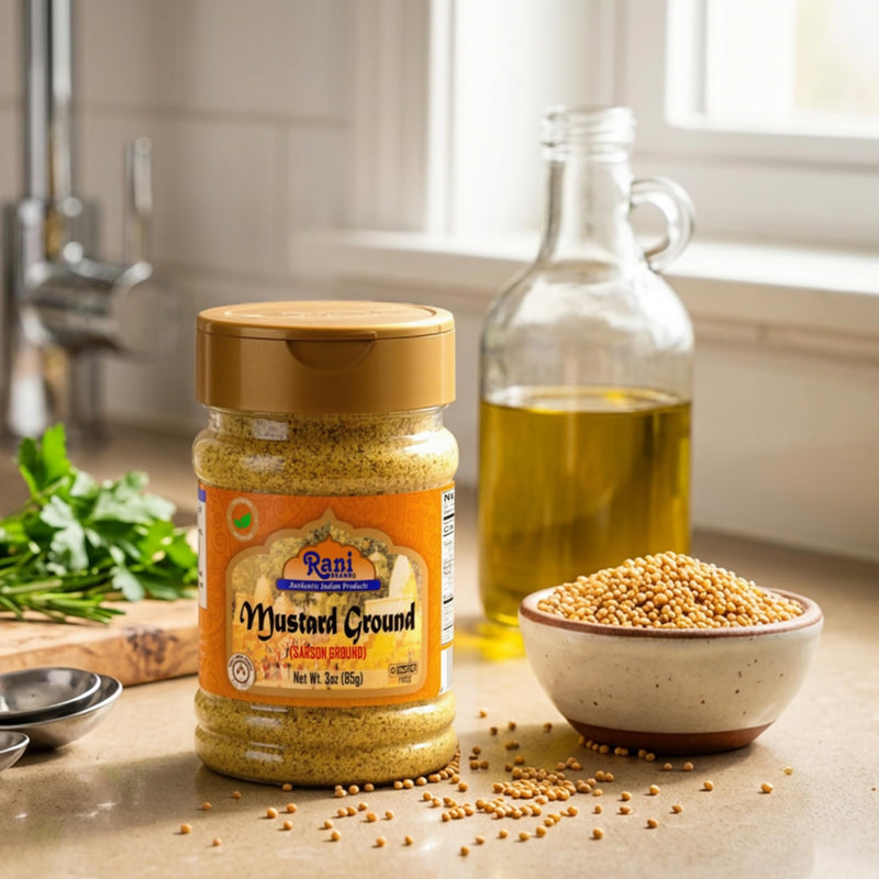 Rani Mustard Seeds Ground, Powder Spice (Rai Sarson) 3oz (85g) PET Jar ~ All Natural | Gluten Friendly | NON-GMO | Kosher | Vegan | Indian Origin