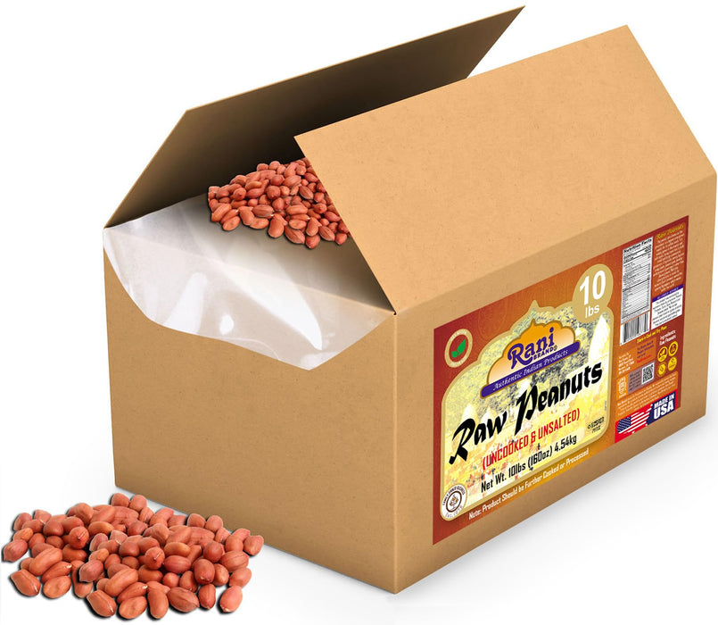 Rani Peanuts, Raw Whole With Skin (uncooked, unsalted) 10lbs (160oz) 4.54kg Bulk Box ~ All Natural | Vegan | Gluten Friendly | Fresh Product of USA ~ Spanish Grade Groundnut/Red-skin