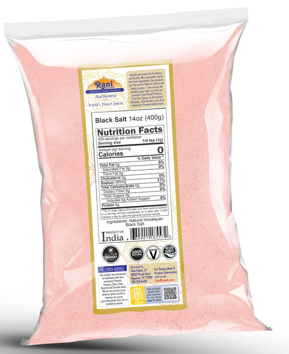 Rani Black Salt Powder (Kala Namak) Mineral 14oz (400g) ~ Unrefined, Pure and Natural | Vegan | Gluten Friendly | NON-GMO | Kosher | Indian Origin