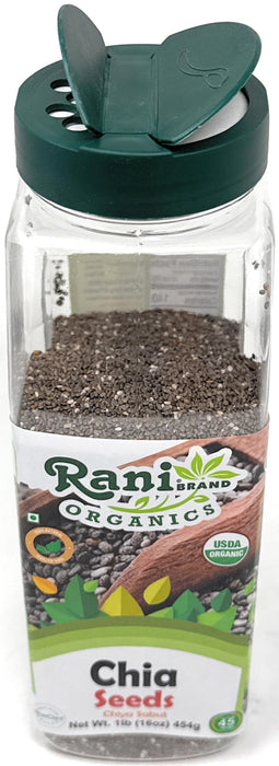 Rani Organic Chia Seeds 16oz (1lb) 454g PET Jar ~ All Natural | Vegan | Gluten Friendly | Non-GMO | Kosher | Indian Origin | USDA Certified Organic