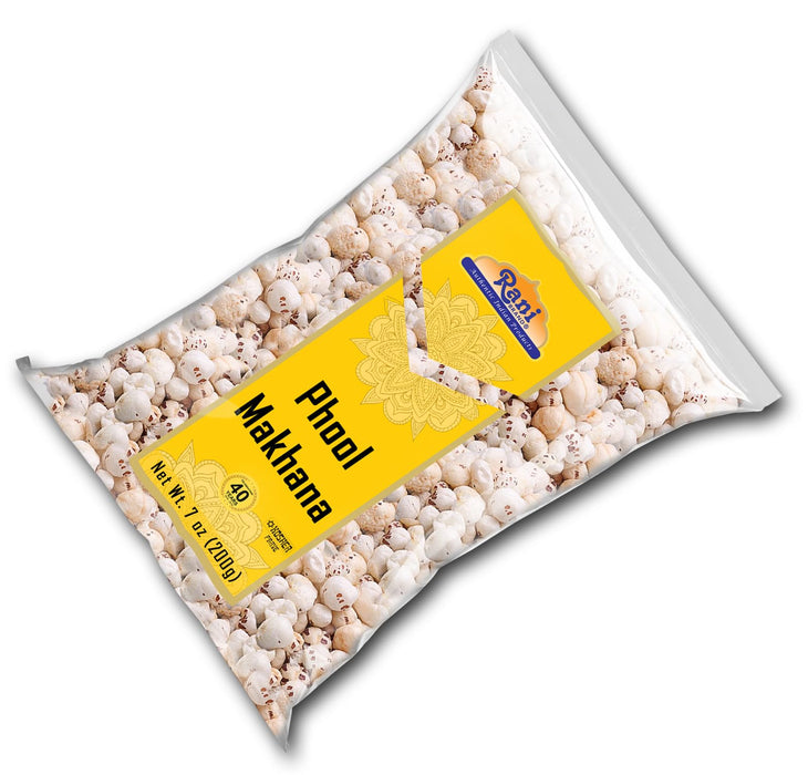 Rani Jumbo Phool Makhana (Fox Nut/Popped Lotus Seed) Plain Raw Uncooked 7oz (200g) ~ All Natural | Vegan | No Colors | Gluten Friendly | NON-GMO | Kosher | Indian Origin