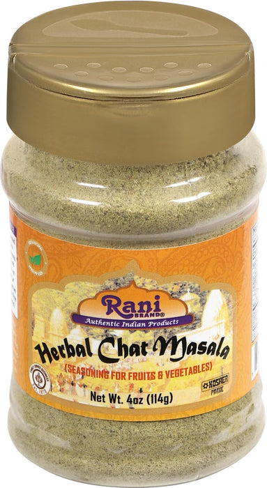Rani Herbal Chat Masala (Seasoning for Fruits & Vegetable) Tangy Indian Seasoning 4oz (113g) PET Jar ~ All Natural | No MSG | Vegan | No Colors | Gluten Friendly | NON-GMO | Kosher | Indian Origin
