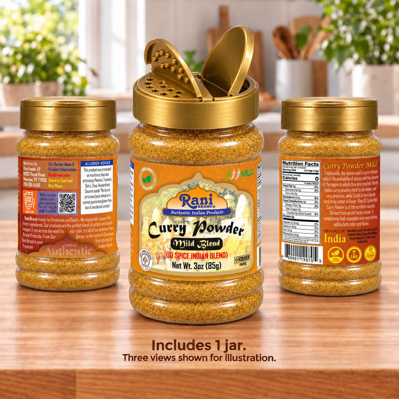 Rani Curry Powder Mild Natural 10-Spice Blend 85g (3oz) ~ Salt Free | Vegan | No Colors | Gluten Friendly | NON-GMO | Kosher | NO Chili or Peppers