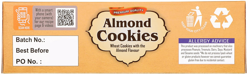 Rani Almond Cookies (Wheat Cookies with Almond Flavor) 14oz (400g) Pack of 3+1 FREE, Premium Quality Indian Cookies ~ Vegan | Non-GMO | Indian Origin