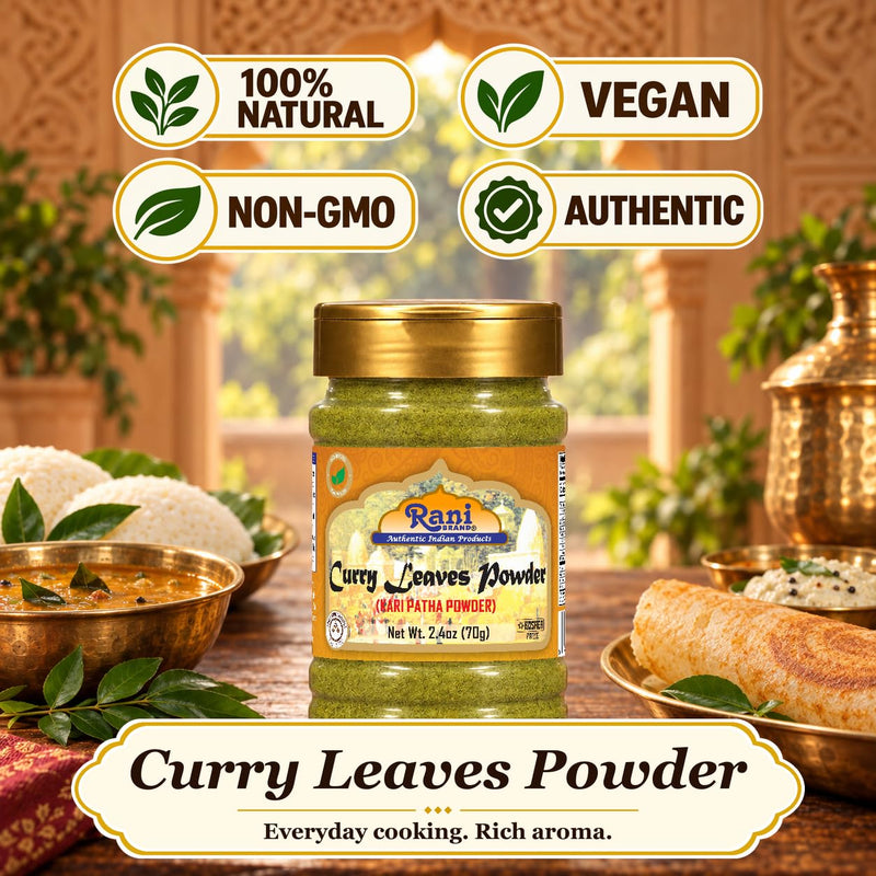 Rani Curry Leaves Powder (Kari Neem Patha) Indian Spice 2.4oz (70g) ~ All Natural | Vegan | Gluten Friendly | NON-GMO | Indian Origin