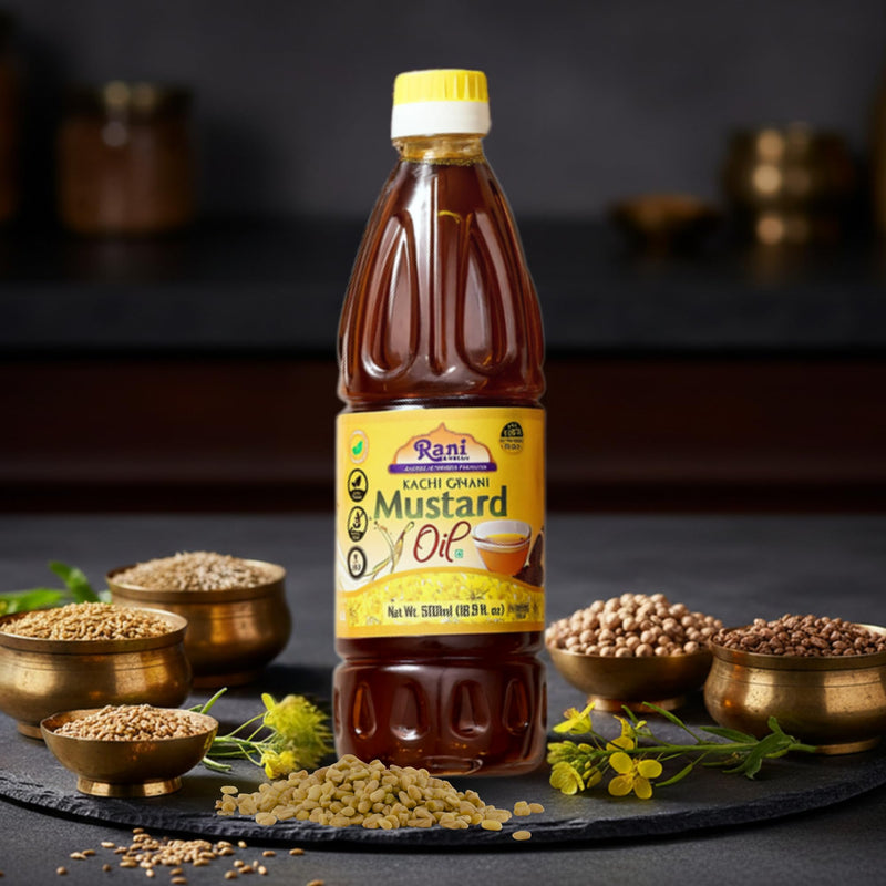 Rani Mustard Oil (Kachi Ghani) 16.9 Ounce (500ml) NON-GMO| Kosher | Gluten Free | Vegan | 100% Natural