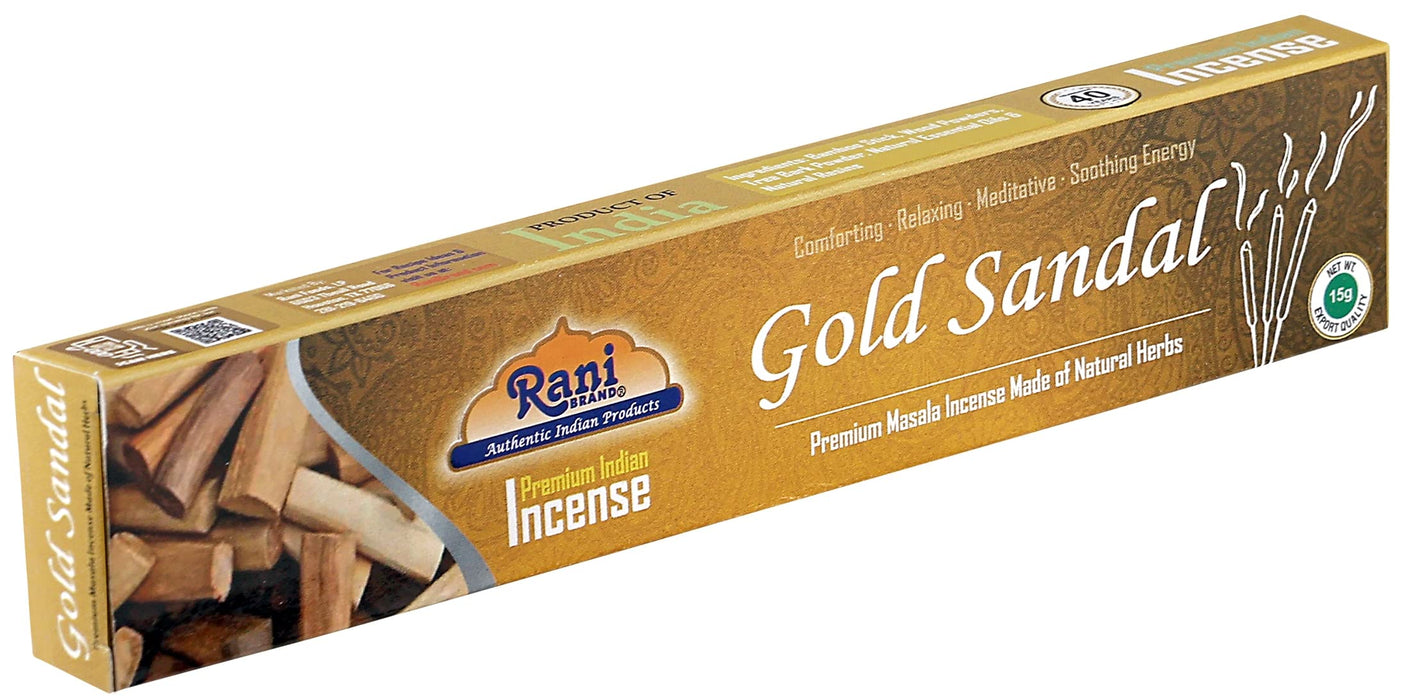 Rani Gold Sandal Incense (Premium Masala Incense Made of Natural Herbs) 15g x 10 Packets ~ Total of 100 Incense sticks | For Puja Purposes | Indian Origin