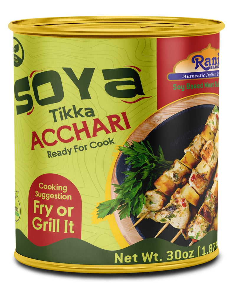 Rani Soya Tikka Achari 30oz (1.875lbs) 850g, Pack of 2, Ready for Cook ~ Easy Open Lid | All Natural | Vegan | No Colors | NON-GMO | Kosher | Indian Origin | Soy Based Meat Substitute
