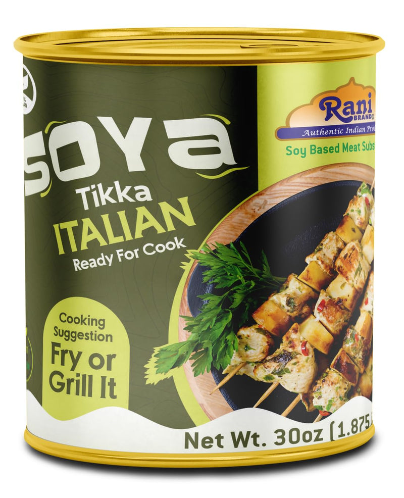 Rani Soya Tikka Italian 30oz (1.875lbs) 850g, Pack of 6, Ready for Cook ~ Easy Open Lid | All Natural | Vegan | No Colors | NON-GMO | Kosher | Indian Origin | Soy Based Meat Substitute